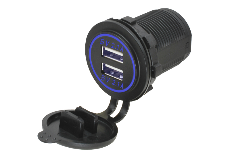 Adaptr 12V -> 2x USB 5V / 4,2A s modr LED 