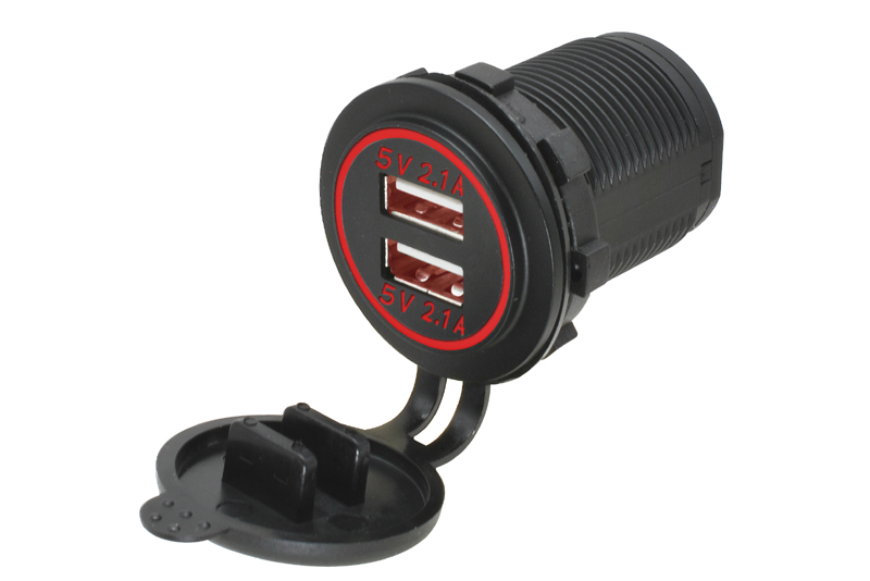 Adaptr 12V -> 2x USB 5V / 4,2A s LED podsvietenm